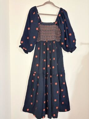 Free People Dahlia Embroidered Maxi Dress Navy size small